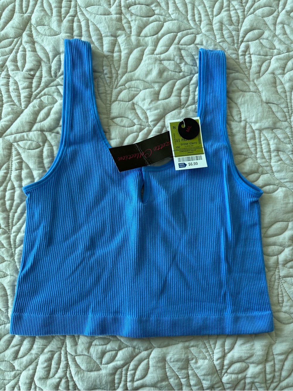 Sean Collection Bright Blue Ribbed Tank with Front Notch - Picture 4 of 4